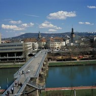 View of Saarbrücken and the old bridge over the River Saar